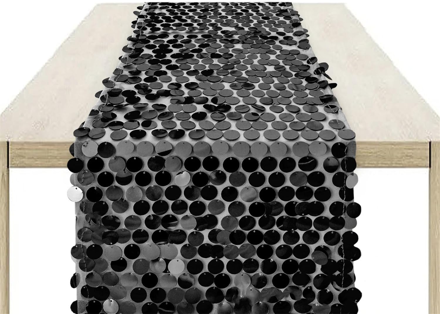 Black Big Sequin Table Runner