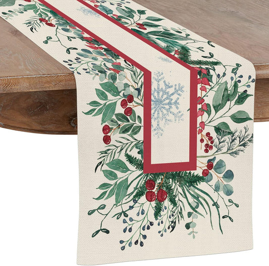 Christmas Green & White Table Runner