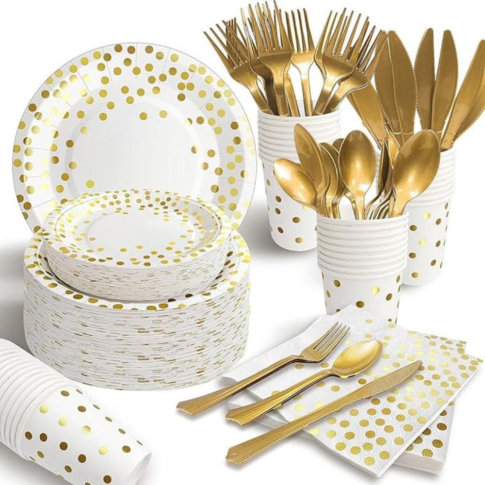 White and gold Theme Party Dinnerware Set