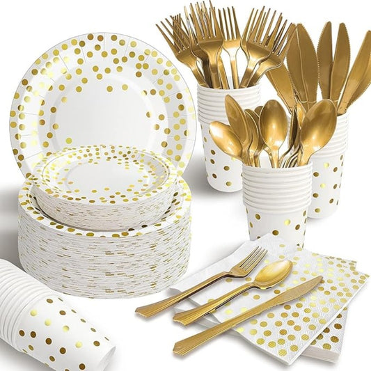 White and gold Theme Party Dinnerware Set