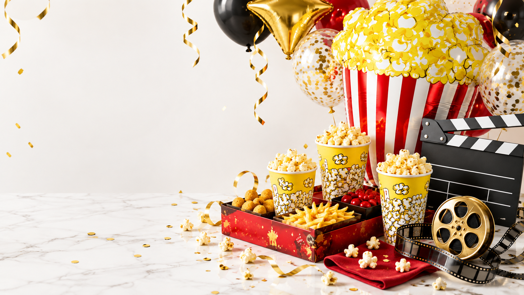 Lights, popcorn, balloons.